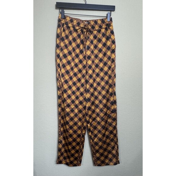 NEW Scotch & Soda Mid Rise Plaid Checkered Navy Gold Pants Womens Size XS Preppy - Picture 1 of 14